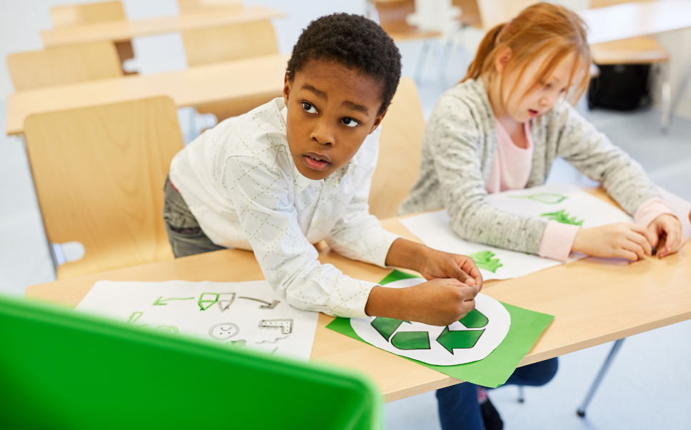 working on recycling at school